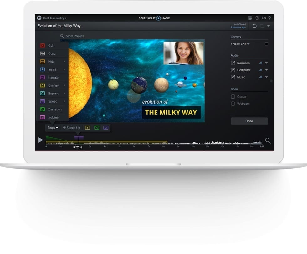 Product shot of ScreenPal's intuitive video editor.